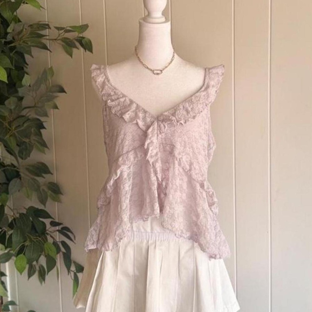 Old Navy Light Lilac Floral Lace Tank Top Sheer Cropped Women's Size Large